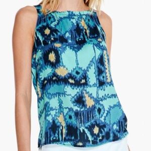Nic + Zoe Solstice Summer Tank Top Blue Gold Lightweight Cool Plus Size Size XXL